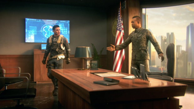 Hauptfigur Nick Reyes im UNSA-Hauptquartier. (Screenshot: Golem.de)