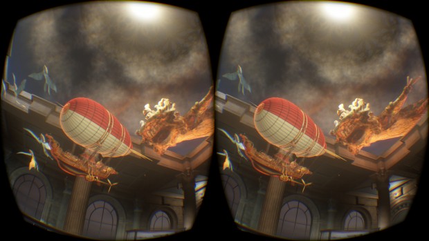 Szene aus dem VRMark Orange Room in VR (Screenshot: Marc Sauter/Golem.de)