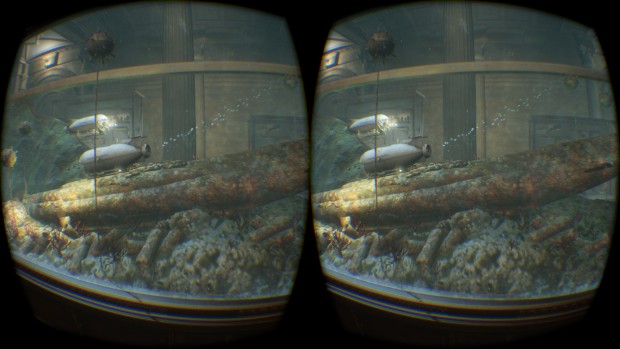 Szene aus dem VRMark Orange Room in VR (Screenshot: Marc Sauter/Golem.de)