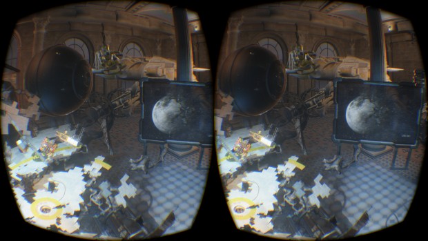 Szene aus dem VRMark Blue Room in VR (Screenshot: Marc Sauter/Golem.de)