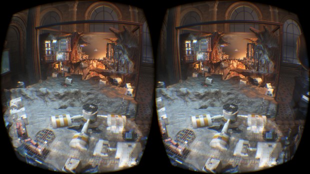 Szene aus dem VRMark Blue Room in VR (Screenshot: Marc Sauter/Golem.de)