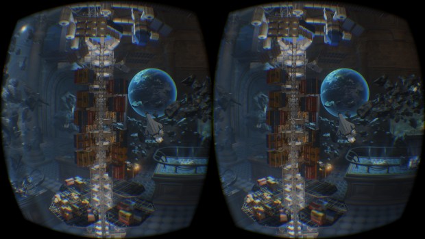 Szene aus dem VRMark Blue Room in VR (Screenshot: Marc Sauter/Golem.de)