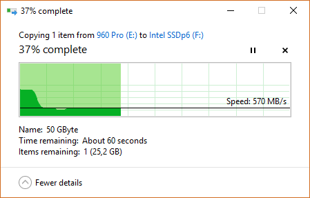 Das zeigt sich auch in einem simplen Kopiertest (Screenshot: Golem.de)