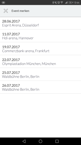 Die App zeigt auch die verschiedenen Termine einer Tour an. (Screenshot: Golem.de)