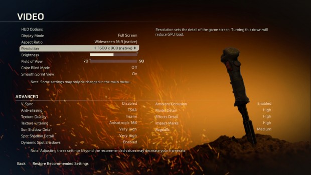 Mit 200 % Skalierung erkennt Titanfall nur 1.600 x 900 Pixel als native Aufl&ouml;sung. (Screenshot: Marc Sauter/Golem.de)