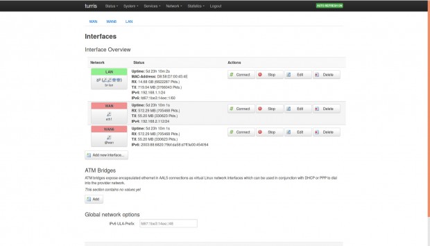 Luci bietet auch einen &Uuml;berblick &uuml;ber die Netzwerkschnittstellen.