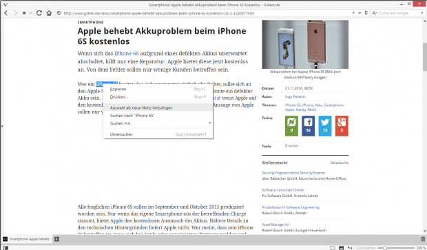 Die verbesserte Notizfunktion ... (Screenshot: Golem.de)
