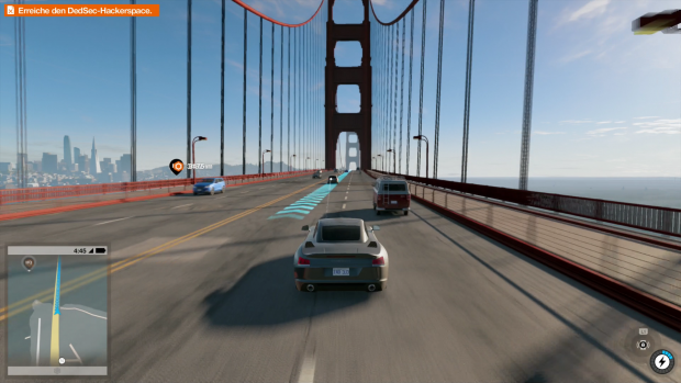 Von der Golden Gate Bridge aus sehen wir die Hochh&auml;user von San Francisco. (Screenshot: Golem.de)