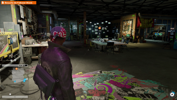 Die Einsatzzentrale von Dedsec befindet sich stilecht unter einem RPG-Ladengesch&auml;ft. (Screenshot: Golem.de)