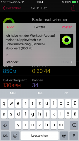 Die Trainings lassen sich im sozialen Netz teilen, aber nur mit wenigen Infos und ohne Fotos. (Screenshot: Golem.de)