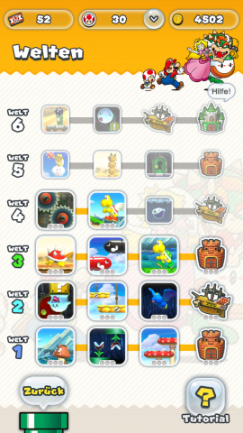 Auf der Weltkarte w&auml;hlt der Spieler den n&auml;chsten Level aus. (Screenshot: Golem.de)