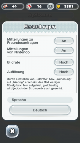 In den Optionen kann der Spieler die Bildrate und die Aufl&ouml;sung bestimmen. (Screenshot: Golem.de)