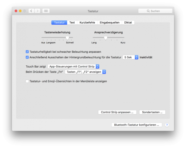 ... und auf Deutsch. Seit MacOS 10.12.2 heißt es auch hier: Control Strip.(Screenshot: Golem.de)