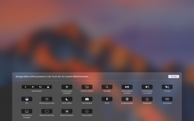 Touch-Bar-Einstellung für die 4-Tasten-Kontrollleiste ... (Screenshot: Golem.de)