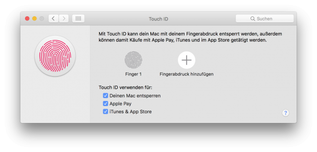 Die Einstellungen für Touch ID sind über die Spotlight-Suche entdeckbar. (Screenshot: Golem.de)