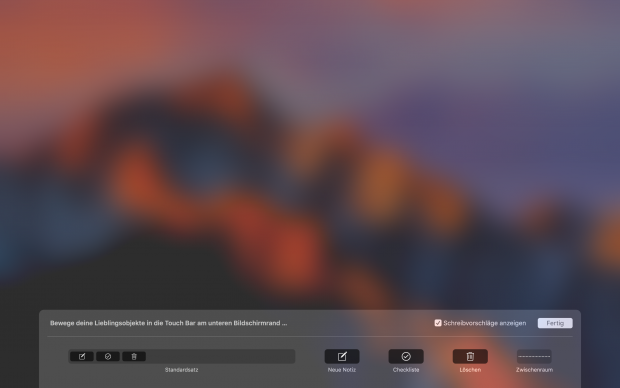 Touch-Bar-Optionen für die Notizanwendung. (Screenshot: Golem.de)