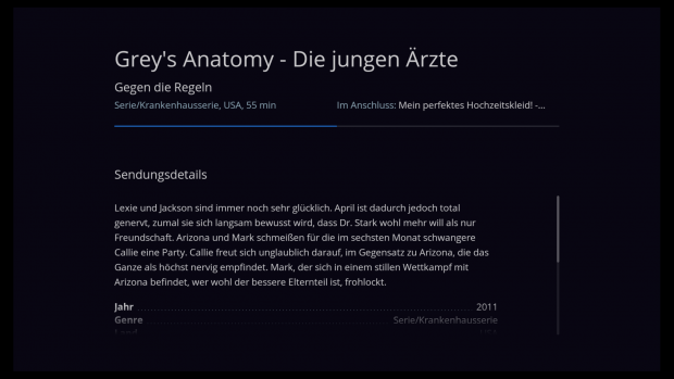 Waipu TV blendet detaillierte Programminformationen ein. (Screenshot: Golem.de)