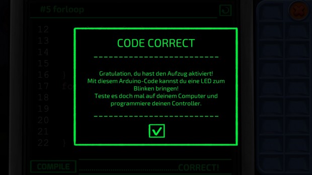 Erfolg! Bloß bei was? Eine LED gibt es im Spiel nicht. (Bild: Alexander Merz/Golem.de)
