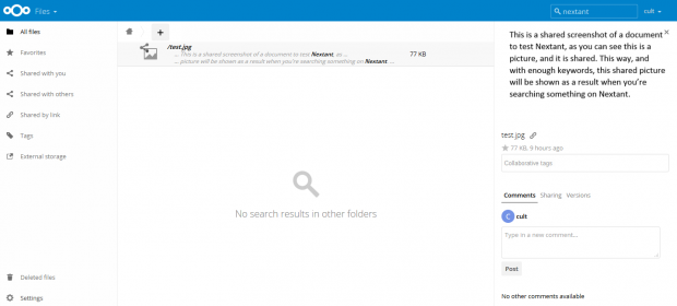 Übersicht der Suchergebnisse (Quelle: Nextcloud)