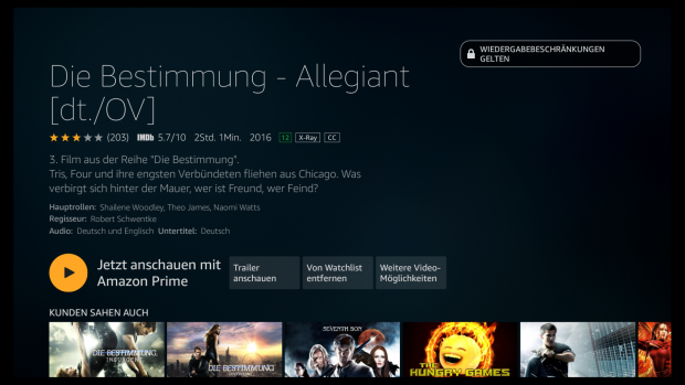 Erst in den Details sieht der Kunde, ob Die Bestimmung bei Prime dabei ist. (Screenshot: Golem.de)