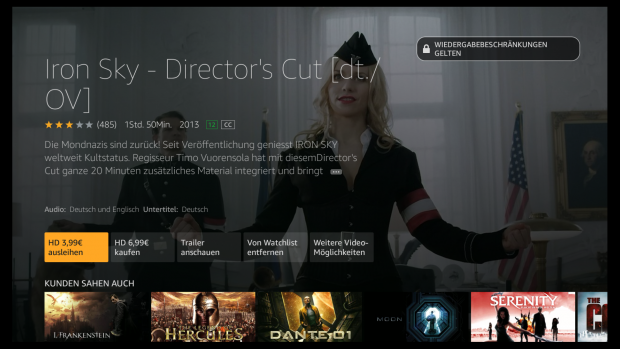Iron Sky aus der Watchlist ist derzeit nicht in Prime enthalten. (Screenshot: Golem.de)
