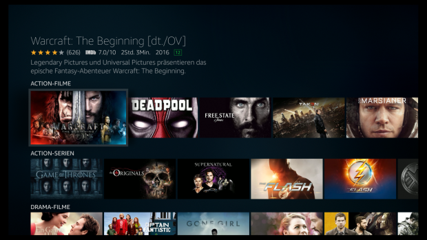Es ist nicht eindeutig erkennbar, dass alle Filme und Serien in den drei Rubriken auch für Prime-Kunden kostenpflichtig sind. (Screenshot: Golem.de)