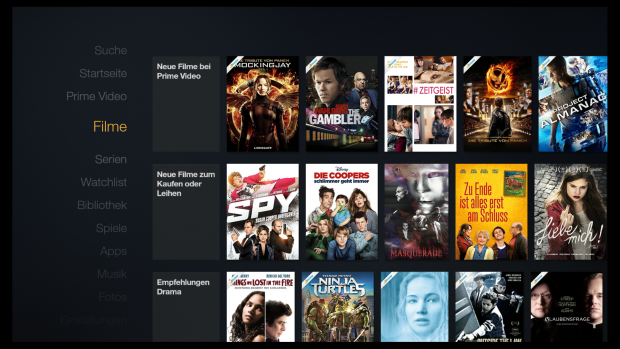 Hier zum Vergleich die alte Fire-TV-Oberfläche - noch mit Prime-Banderolen in den Covern. (Screenshot: Golem.de)