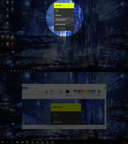 Beim Hervorheben wird der Bildschirm abgedunkelt. (Screenshot: Oliver Nickel/Golem.de)