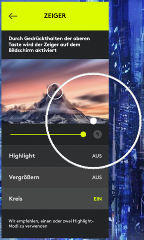 Ein virtueller Kreis wird unabhängig vom Mauszeiger angezeigt. (Screenshot: Oliver Nickel/Golem.de)