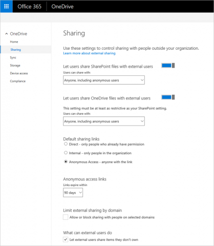 Das Admin-Control-Center stellt Werkzeuge zur Verwaltung von Onedrive bereit. (Bild: Microsoft)