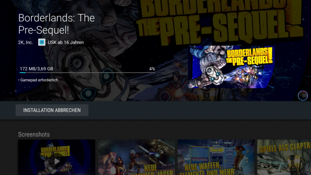 Zu den neuen nativen Android-Spielen zählt Borderlands The Pre-Sequel. (Screenshot: Golem.de)