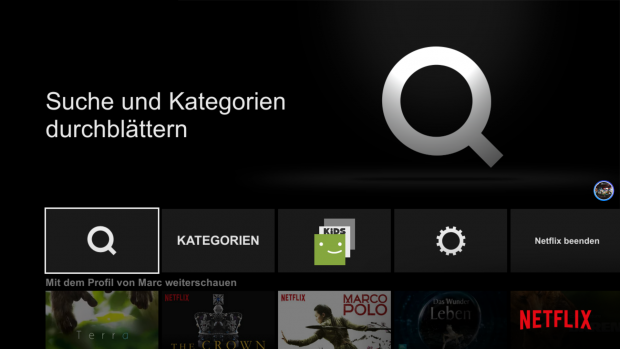Sprachsteuerung in Netflix gibt's nicht. (Screenshot: Golem.de)