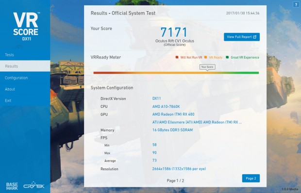 VRScore unter D3D11 mit einer Radeon RX 480 (Screenshot: Golem.de)