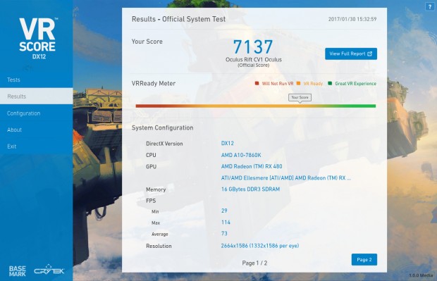 VRScore unter D3D12 mit einer Radeon RX 480 (Screenshot: Golem.de)