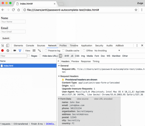 Demo für das Pishing über das Autofill unsichtbarer Formularfelder (Quelle: Viljami Kuosmanen/Screenshot: Golem.de)