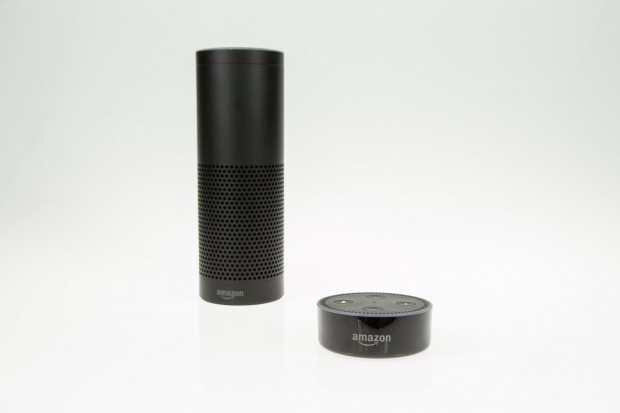 Links der Echo und rechts der Echo Dot (Bild: Martin Wolf/Golem.de)