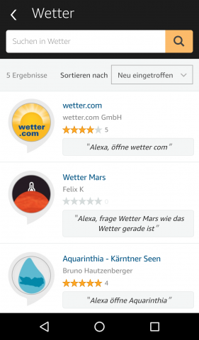 Der Skill von Wetter.com ist der erste alternative Wetter-Skill für Alexa. (Screenshot: Golem.de)