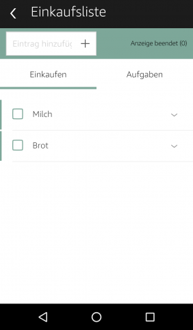 Die Einkaufsliste ist Bestandteil der Alexa-App. (Screenshot: Golem.de)