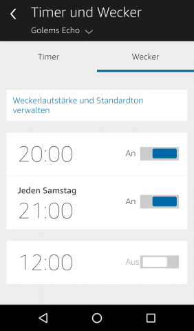 Mit der Stimme gelöschte Alarme werden nur deaktiviert. Es gibt in der Alexa-App keinen Befehl, alle Alarme zu löschen. (Screenshot: Golem.de)
