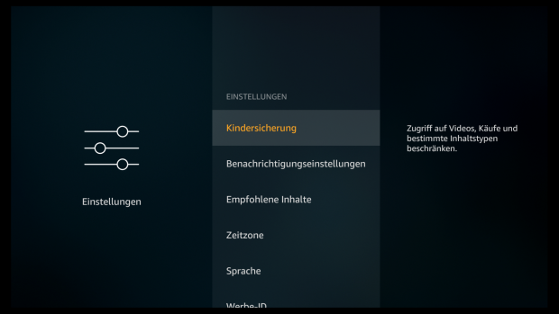 Die Einstellungen zur Kindersicherung befinden sich im Einstellungsmenü. (Screenshot: Golem.de)