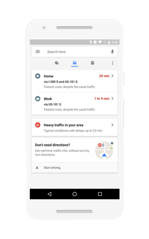 Die geöffnete Verkehrsübersicht der aktualisierten Maps-App für Android (Bild: Google)