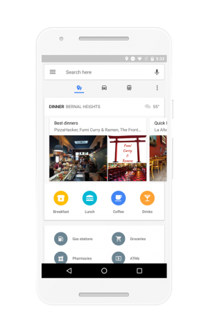 Die geöffnete Umgebungsübersicht der aktualisierten Maps-App für Android (Bild: Google)