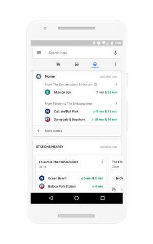 Die geöffnete Nahverkehrsübersicht der aktualisierten Maps-App für Android (Bild: Google)