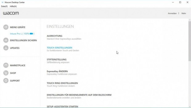 Das Wacom-Desktop-Center ist einfach nur eine andere Oberfläche für den Gerätetreiber. (Screenshot: Oliver Nickel/Golem.de) 