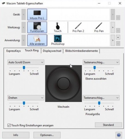 ... einschließlich des klassischen Wacom-Touch-Rings. (Screenshot: Oliver Nickel/Golem.de)