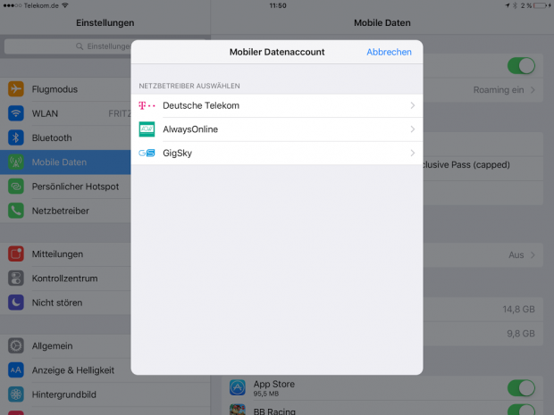 Die Auswahl der eSIM-Anbieter. (Screenshot: Golem.de)