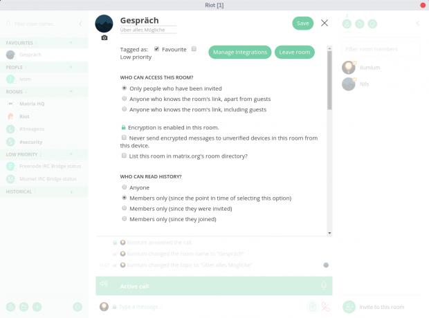 Einstellung der Zugangsberechtigungen und des Zugriffs auf die Chathistorie in verschlüsselten Chats (Quelle: Screenshot Golem.de)