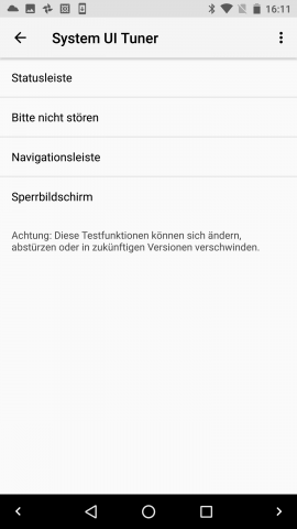 Der System UI Tuner bietet neue Einstellungsmöglichkeiten für die Navigationsleiste und den Sperrbildschirm. (Screenshot: Golem.de)