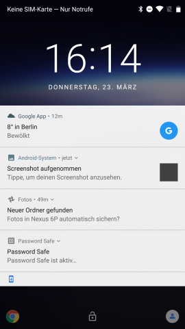 Der Sperrbildschirm mit den beiden Verknüpfungen (Screenshot: Golem.de)