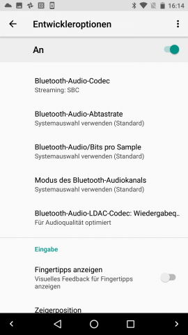 In den Entwickleroptionen finden sich unter Android O zahlreiche Einstellungen Bluetooth-Audio betreffend. (Screenshot: Golem.de)